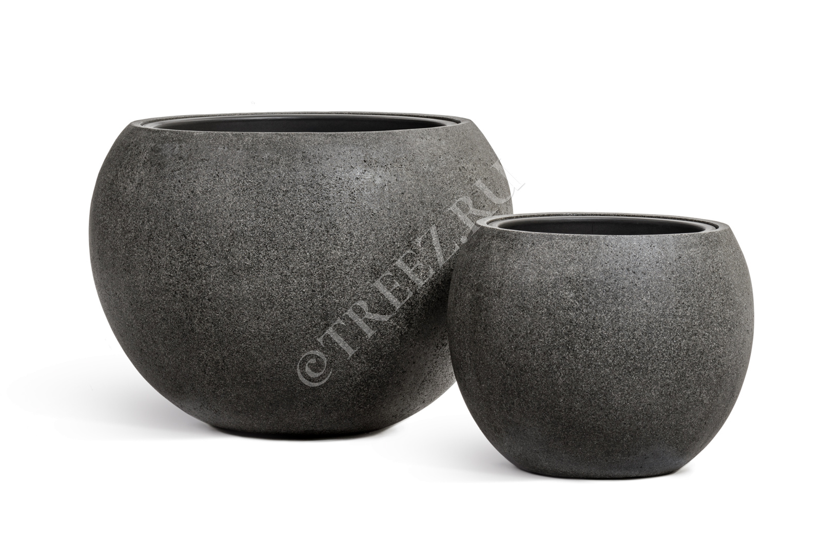 41.3319-01-025-GR-40 Кашпо  Effectory - серия Stone - Большая полусфера - Тёмно-серый камень Цветочная коллекция 