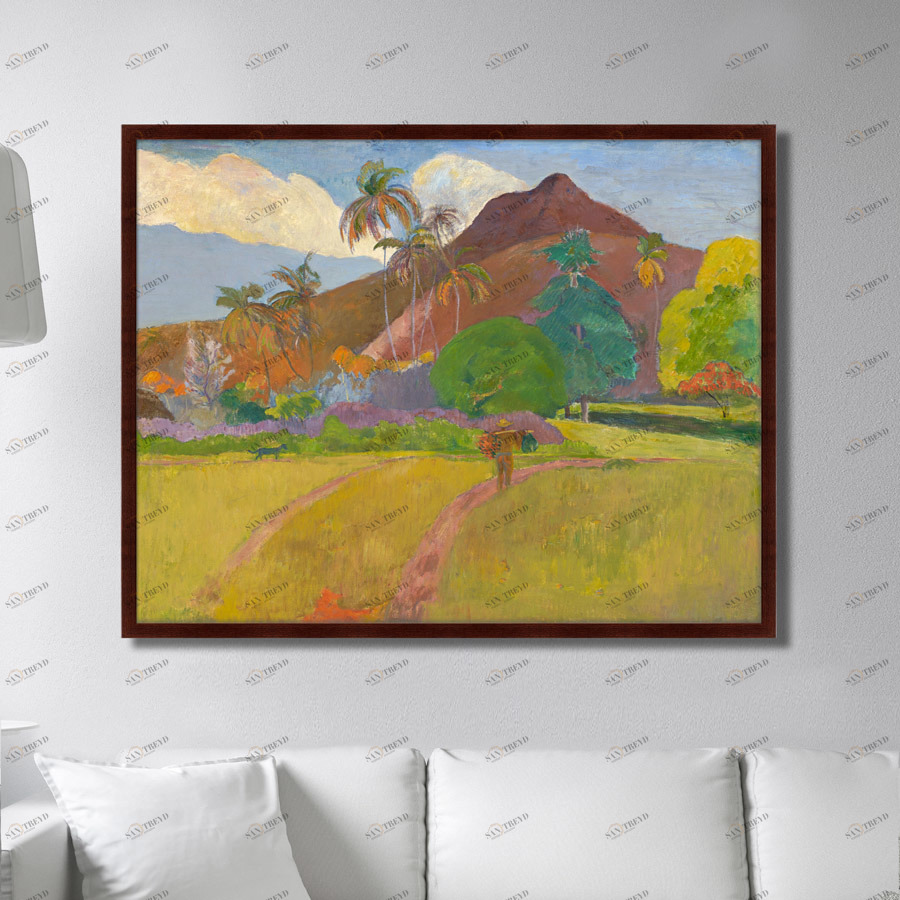 Картина в раме 130х102 см Tahitian Landscape, 1891г. КАРТИНЫ В КВАРТИРУ  264290 Бежевый;голубой;зеленый;разноцветный 