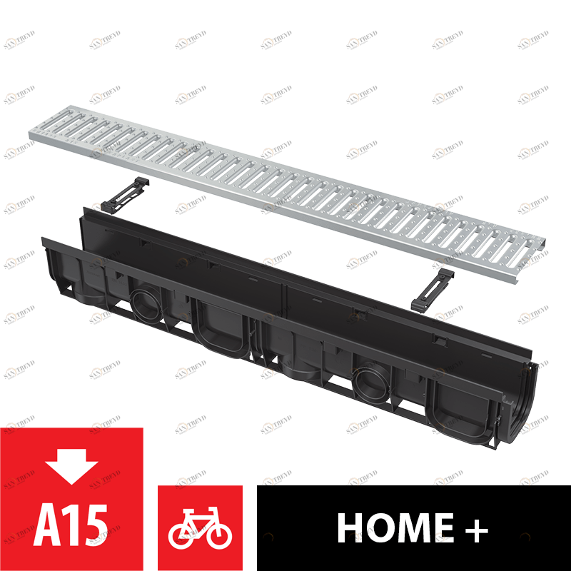 Дренажный канал 100 мм с пластиковой рамой и оцинкованной решеткой „C“ профиль A15 ALCAPLAST AVZ102R102