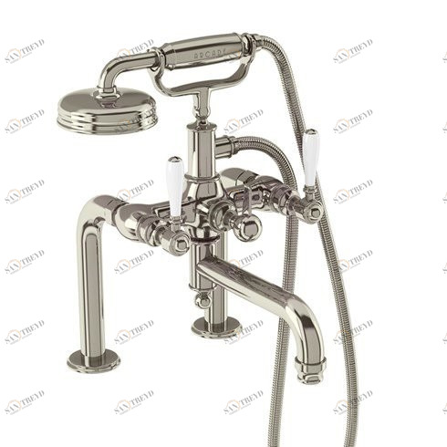 Смеситель для ванны набортный, ручки - леверы белые, никель [ARC18 + ARC65 NKL] Arcade Burlington ARC18, ARC65 NKL