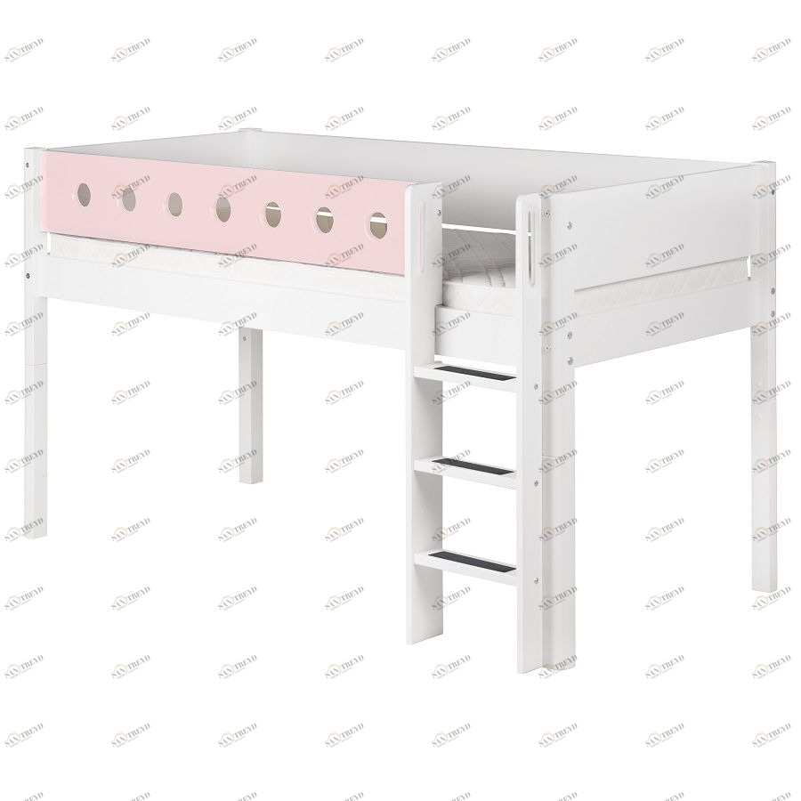 Кровать Flexa White с лестницей, 200 см, белая с розовым 801730918