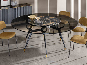 Круглый алюминиевый и стеклянный обеденный стол с Lazy Susan