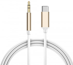 GCR-52325 Кабель аудио typec - aux jack 3,5mm, ультрагибкий, белый, золотой, Greenconnect