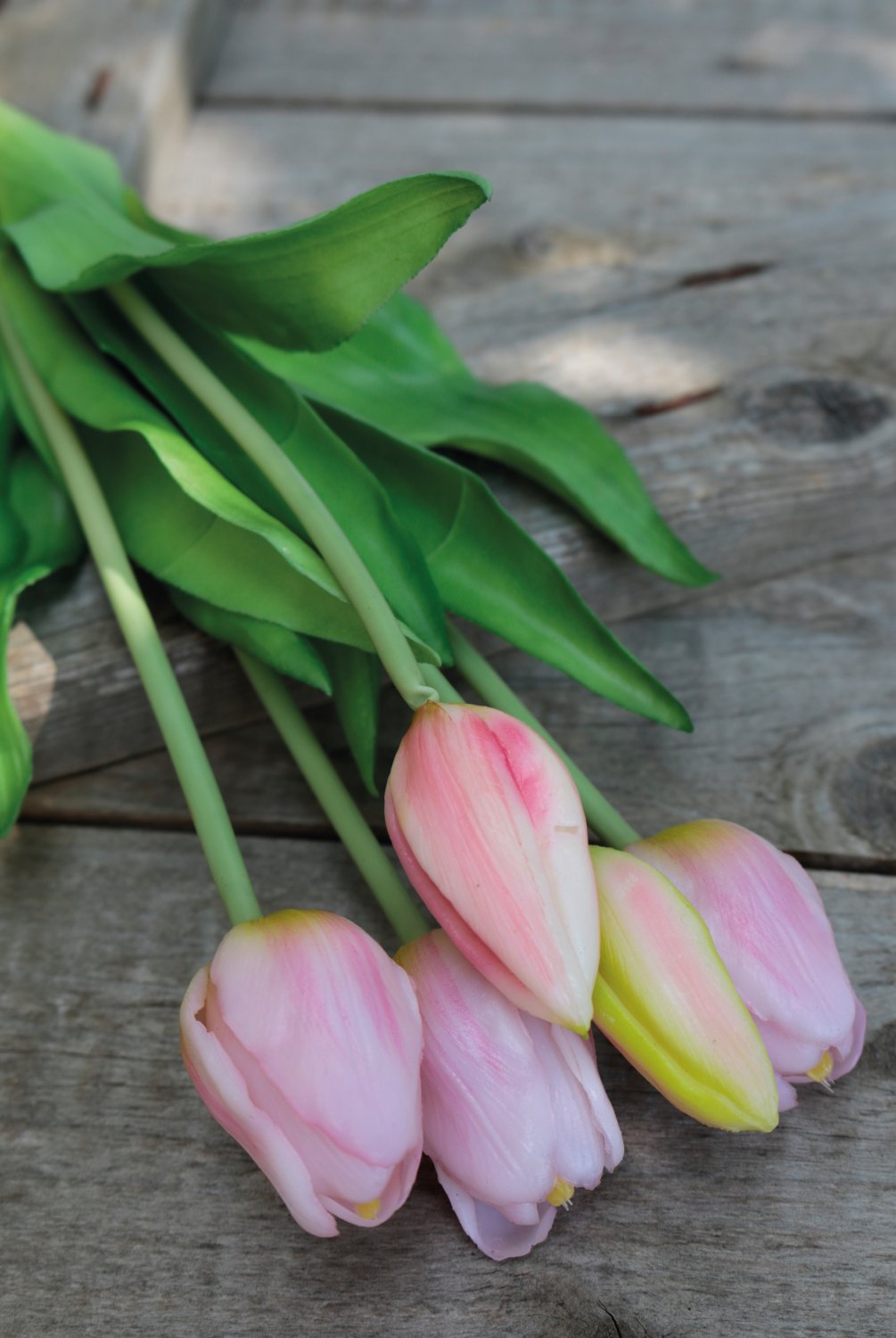 2952 508 a3 Букет искусственных тюльпанов, 5-кратный, 37 см, розово-зеленый H-andreas  - Вид №7