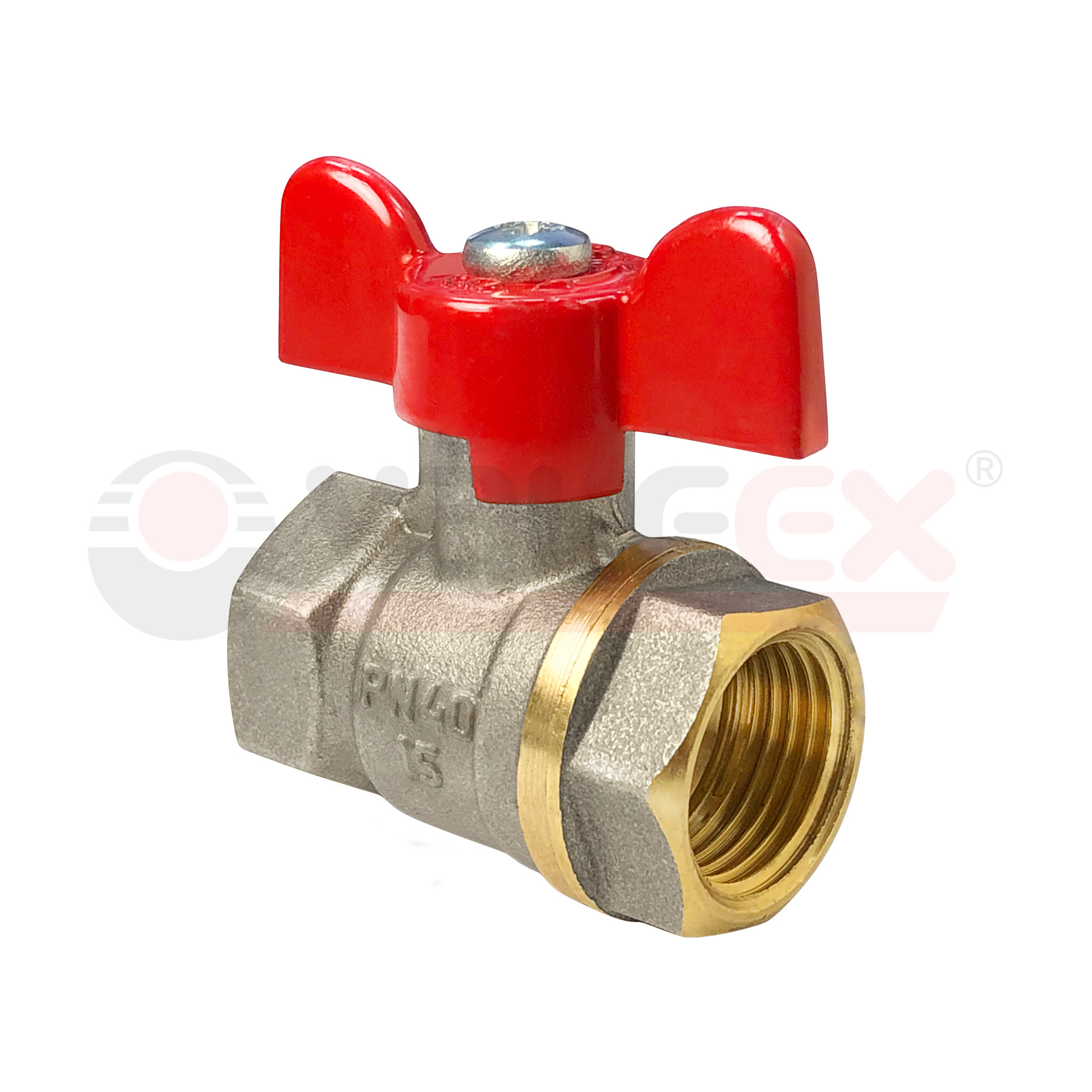 VF.217.NB1.034 Valfex Кран шаровой (с никелевым покрытием), ручка-бабочка (внутр.-внутр.)  3/4" 