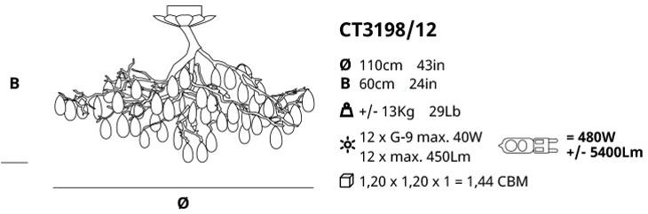 Serip Подвесной светильник прямого света из бронзы с кристаллами Fascinium Ct3298/12 - Вид №1