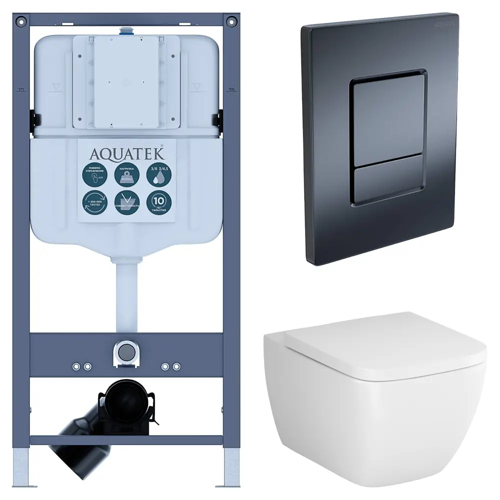 Комплект инсталляции Aquatek Pneumo N 49 с безободковым унитазом AM.PM Gem клавиша Aquatek Pnn-0000004 чёрная Pneumo N49 STLM-2024237