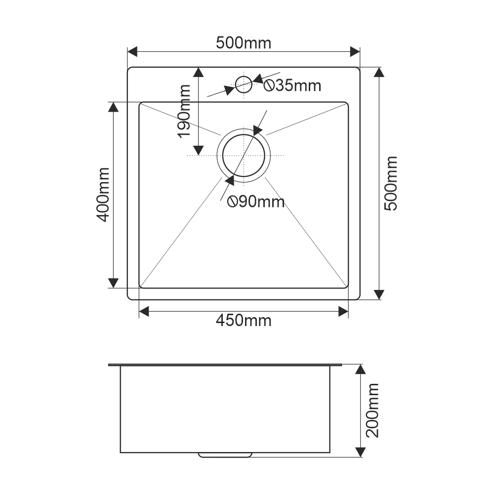 Мойка R5050HK MELANA ProfLine 3,0/200 САТИН врезная квадратная MLN-R5050HK - Вид №1