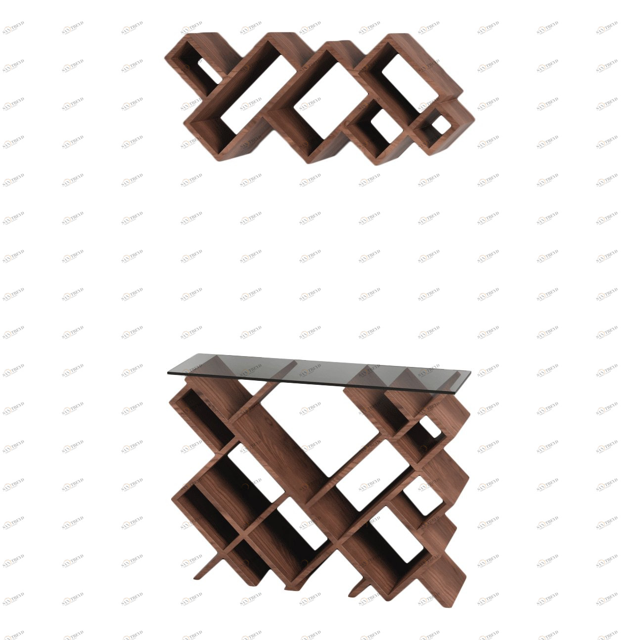 Консоль деревянная орех со стеклянной столешницей и подвесной полкой "Геометрия" Odingeniy ODINGENIY ГЕОМЕТРИЯ 178380 Орех;коричневый 