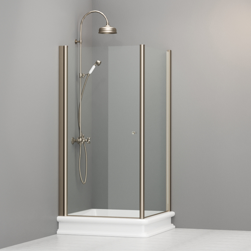 9149T3 Душевая кабина DX с распашной дверью и фиксированной боковой частью для душевого поддона квадрат 100x100, цвет Бронзовый Kerasan RETRO Италия 