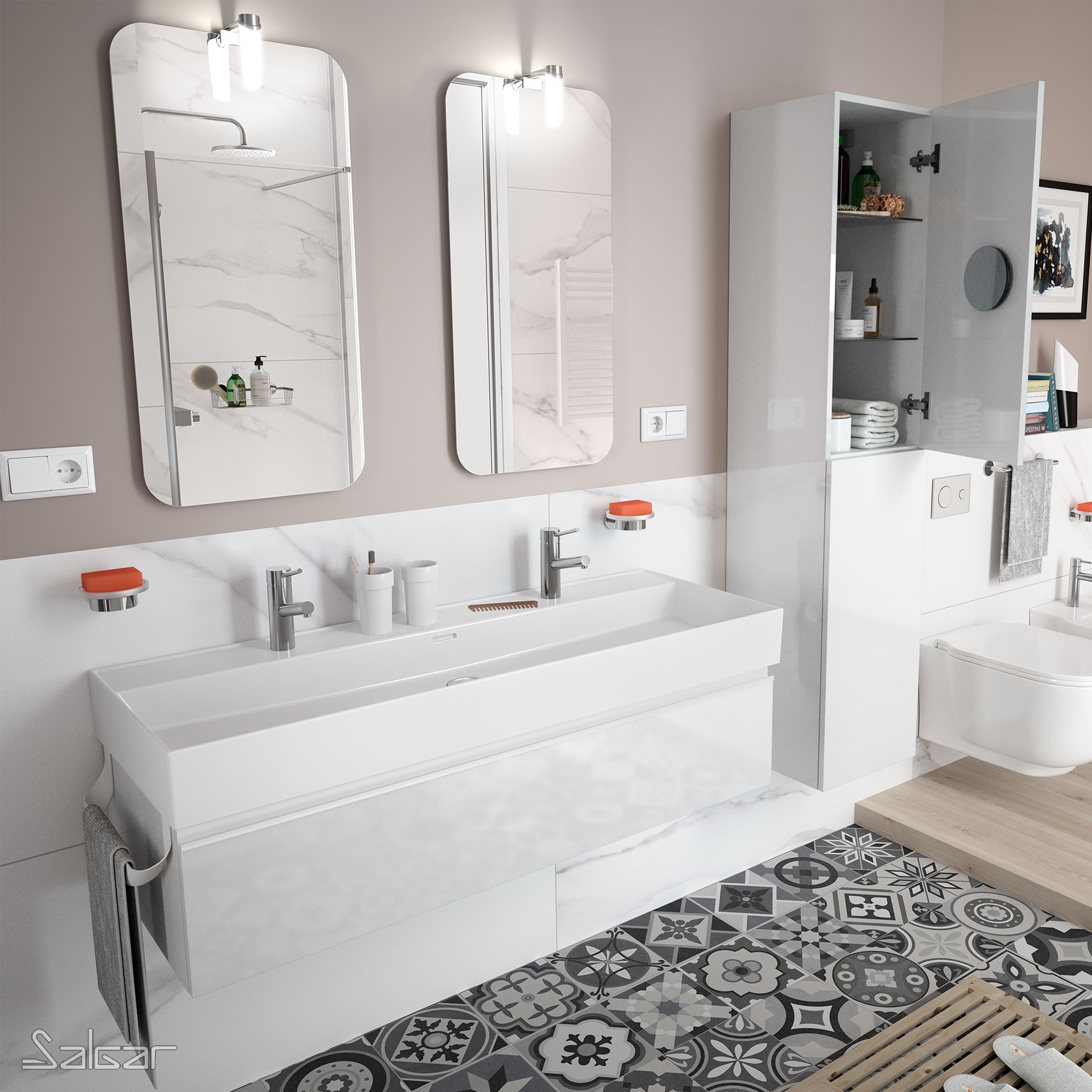 26610 SALGAR Мебель для умывальника SPIRIT 1200 1 металлический ящик GLOSS WHITE 1194 x 270 x 450 мм Глянцевый белый