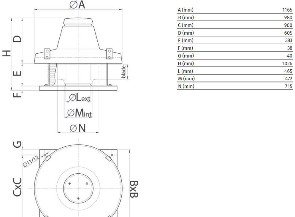Vortice Центробежный крышный вентилятор для удаления горячего дыма Torrette tr-ed 15086 - Вид №1