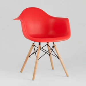 Кресло красное пластиковое с деревянными ножками Eames W EAMES EAMES DAW 00-3881989 Красный