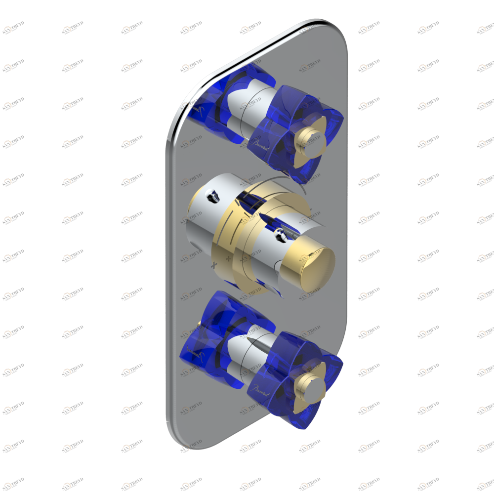 U6B-5400BE Накладка с ручкой регулировки температуры и двумя маховиками для термостатического смесителя 5400AE Thg-paris Pétale de Cristal, синий хрусталь Хром/золото U6B 5400BE CAT.A