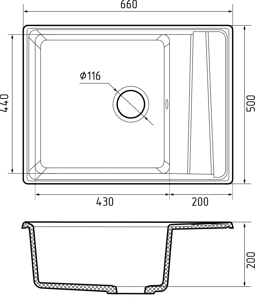 Кухонная мойка Искусственный камень LEVEL S201 GranFest LV-660L-S201 - Вид №1
