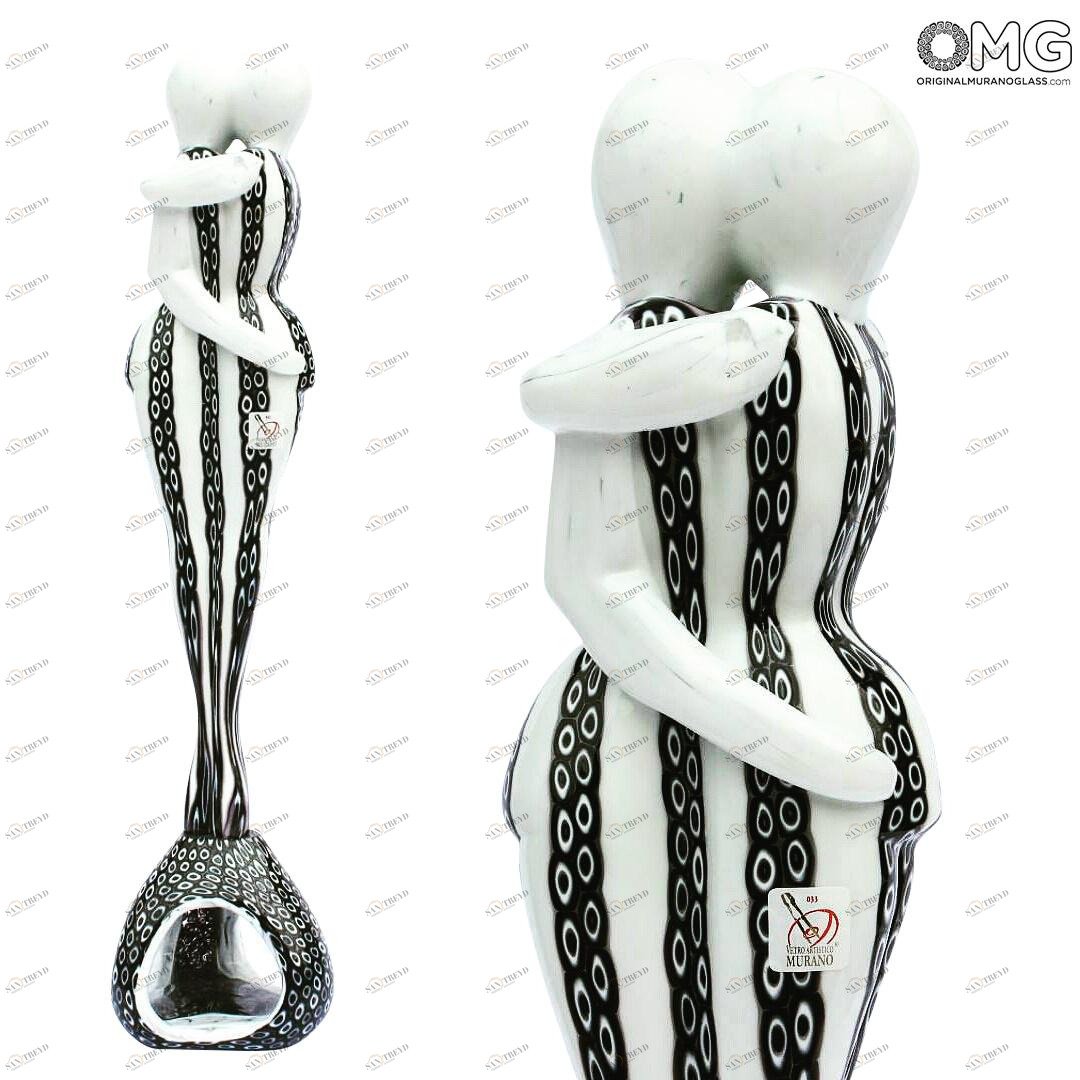 2015 ORIGINALMURANOGLASS Скульптура Объятие влюбленных с чёрно-белыми мурринами - муранское стекло OMG 12 см 