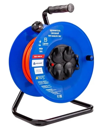 Удлинитель силовой АТЛАНТ ПВС 3500 черный/синий 9121827 STDN-0060934