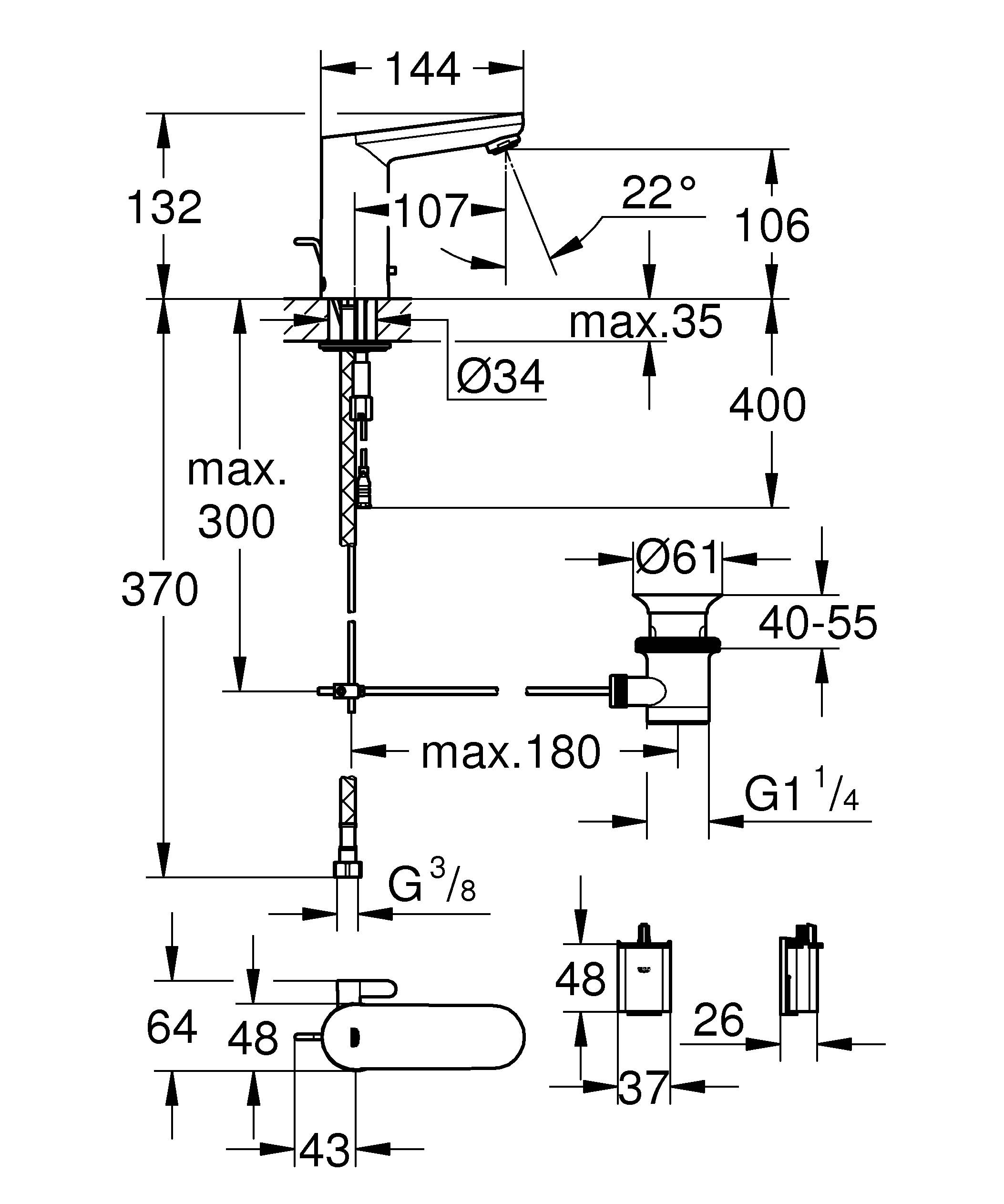 Смеситель инфракрасный для раковины GROHE Eurosmart Cosmopolitan E, хром (36331001) - Вид №1