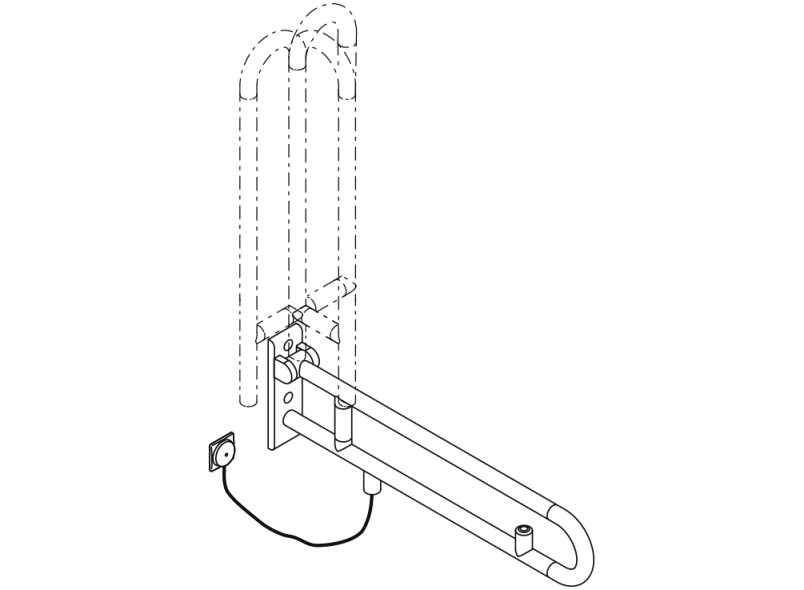 801.50.560 Откидная опорная рейка, поворотная, электронная версия, кнопка смыва HEWI Stützen  - Вид №2