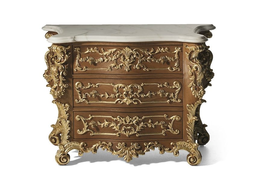 Дубовая тумбочка с мраморной столешницей в стиле барокко OAK Галерея ARCH-00134470