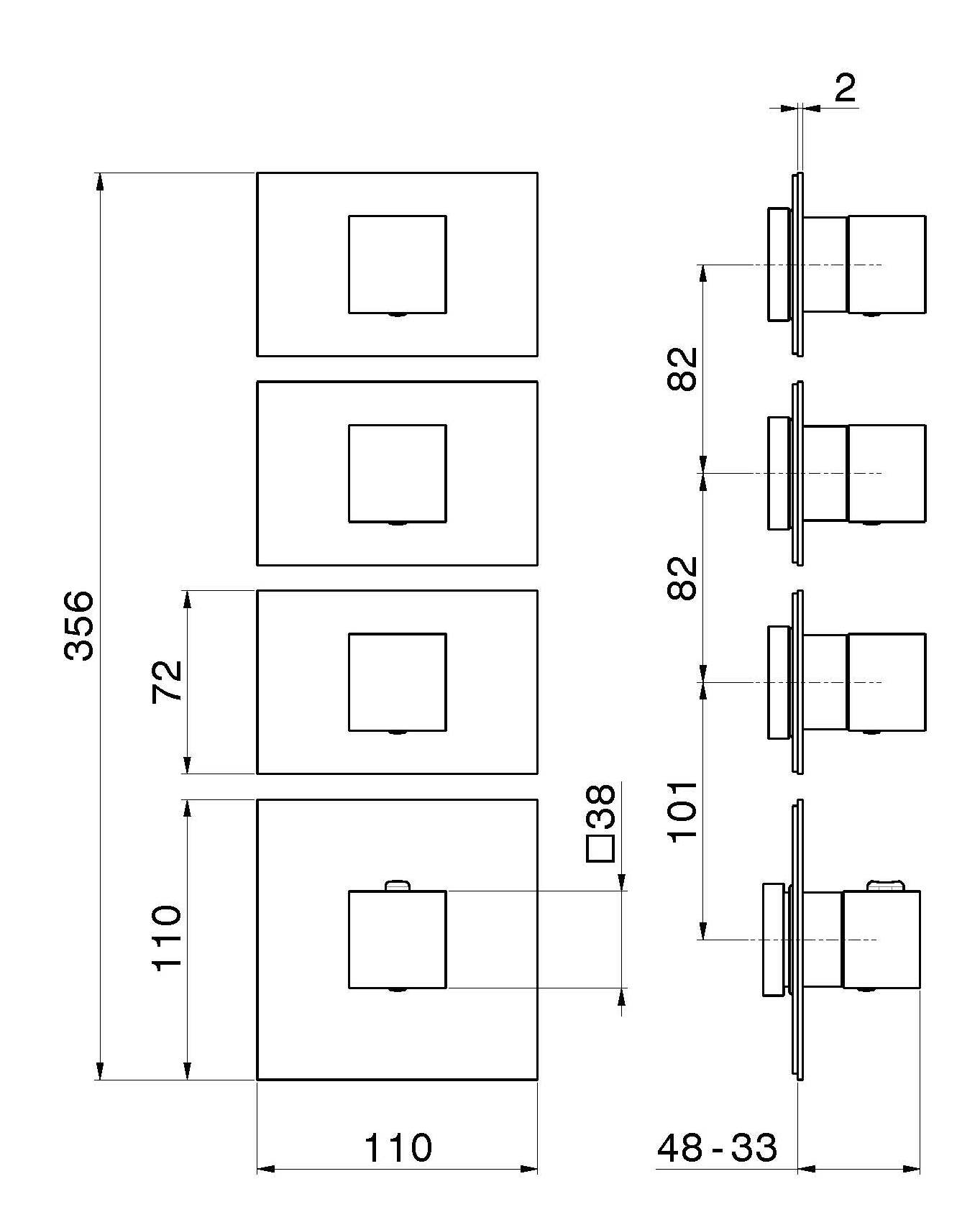 Термостатический смеситель для душа с 4 отверстиями Newform многофункциональные термостаты 3 выхода ARCH-00130872 - Вид №2