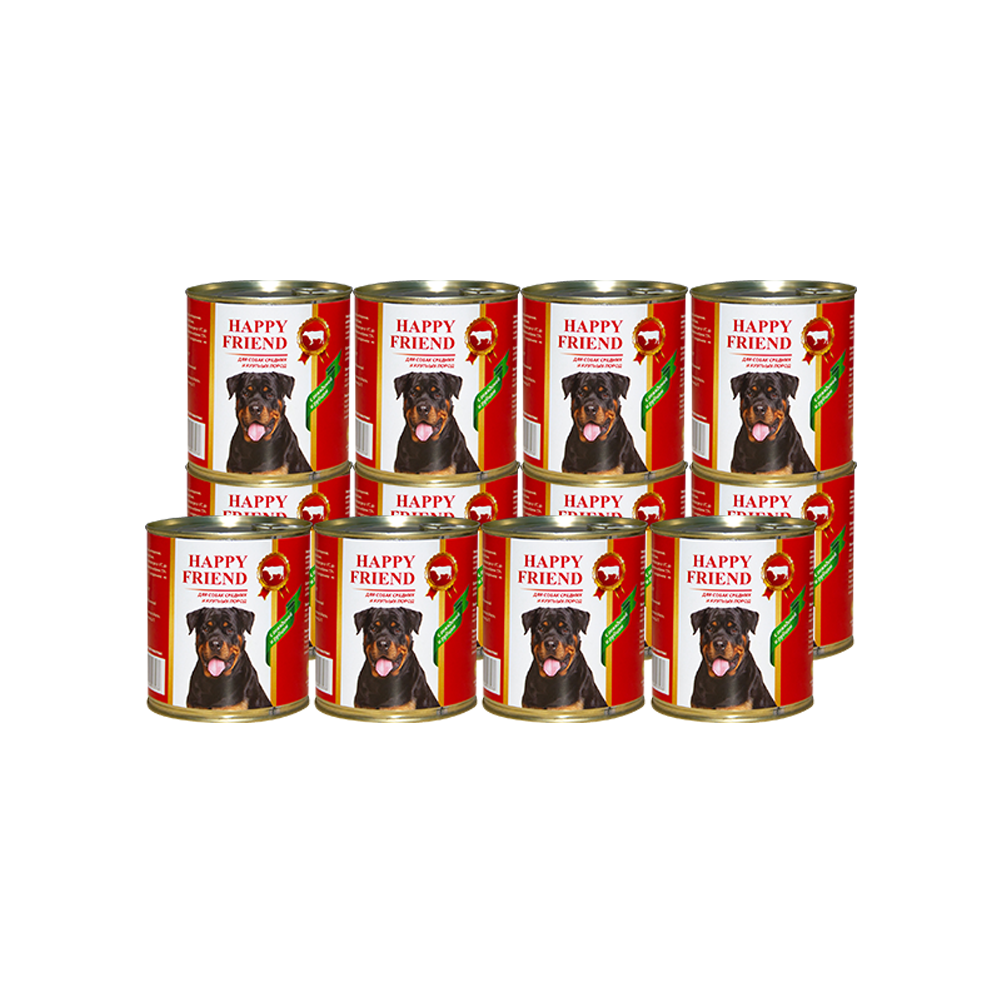 ПР0049101*12 Корм для собак для средних и крупных пород с говядиной и рубцом банка 750г (упаковка - 12 шт) HAPPY FRIEND 