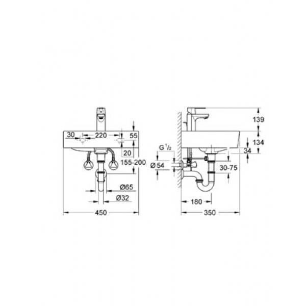 37439000 Подвесная раковина настенная прямоугольная Grohe  - Вид №1
