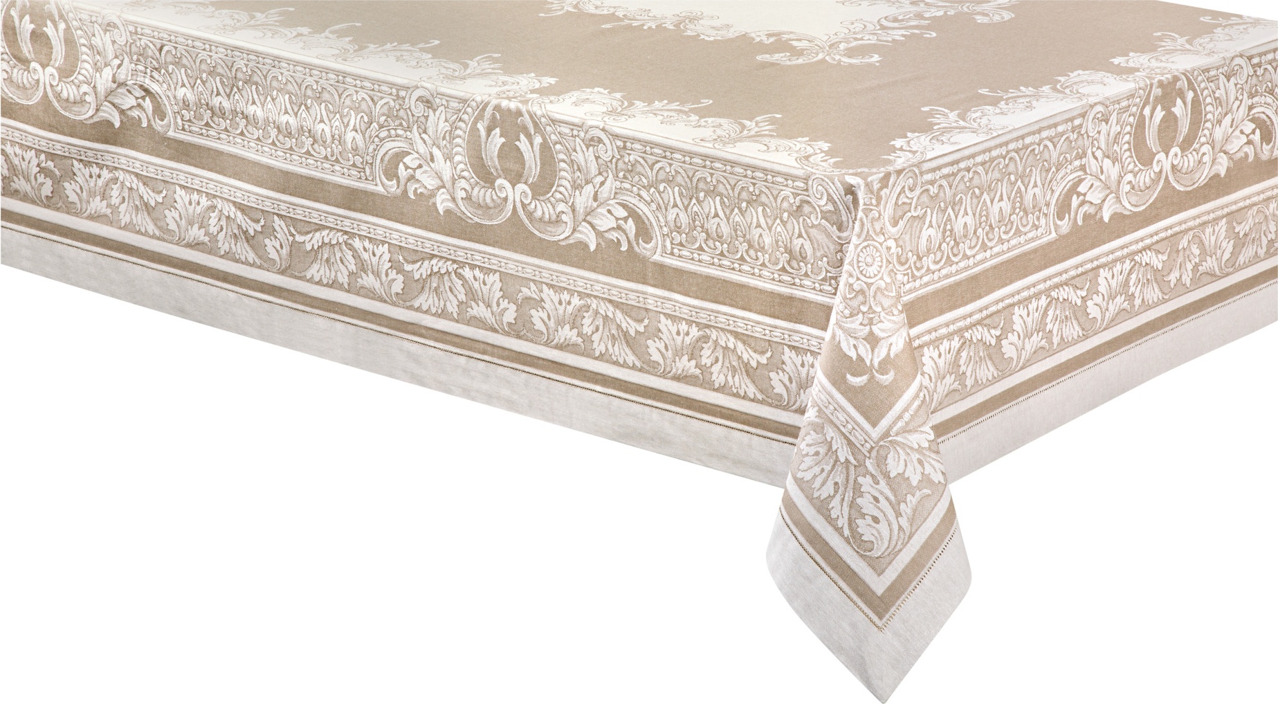 10652860 Яковлевский жаккард Скатерть прямоугольная Яковлевский Жаккард Акантус 178х350см бежевая, полулен Ткань 