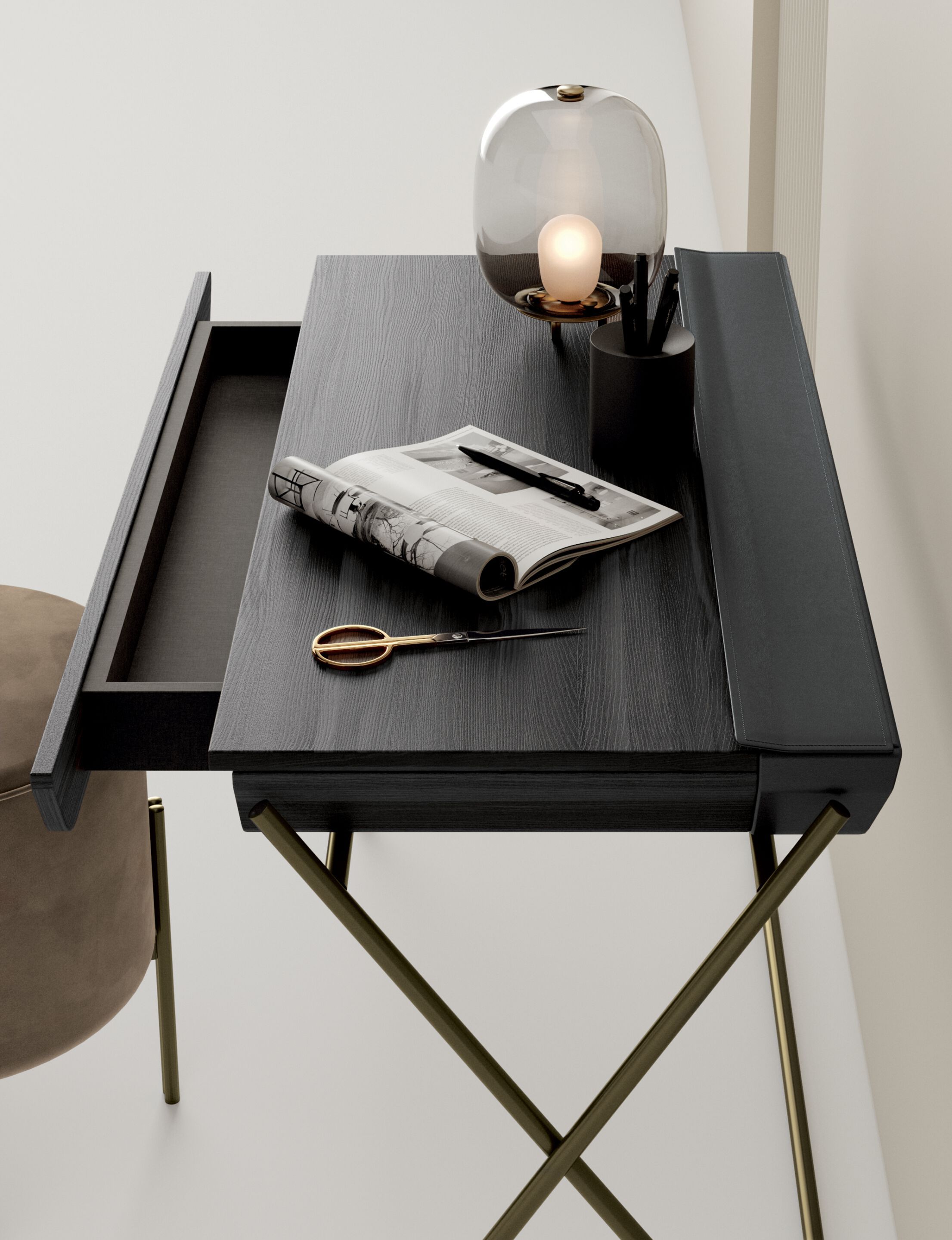 Стальной и деревянный письменный стол с ящиком Bontempi Casa MATISSE ARCH-00030648 - Вид №5