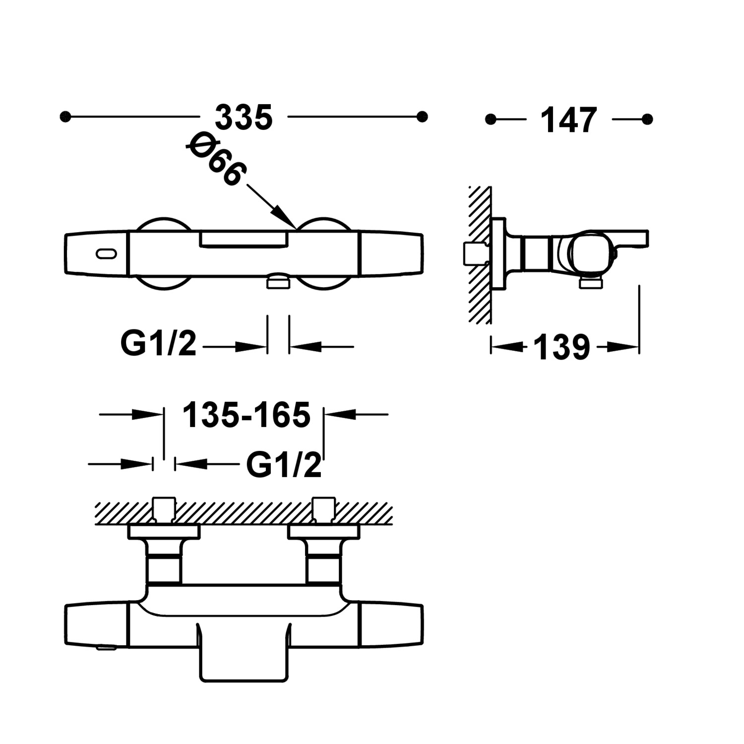 Настенный термостатический смеситель для ванны и душа-19017414 TRES Thermostatic - Вид №1