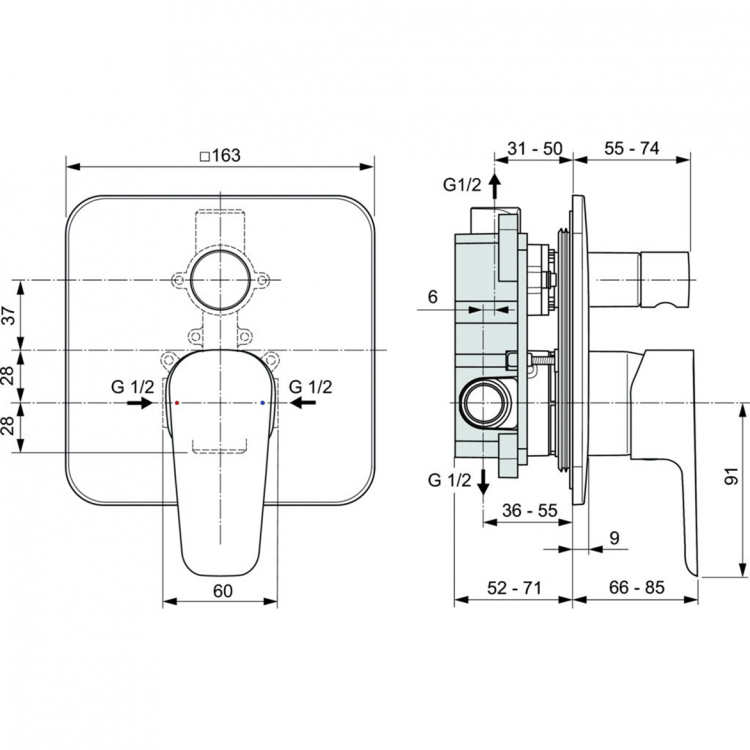 A7189AA Встраиваемый смеситель для ванны/душа CERAFINE MODEL D Ideal Standard CERAFINE D - Вид №5
