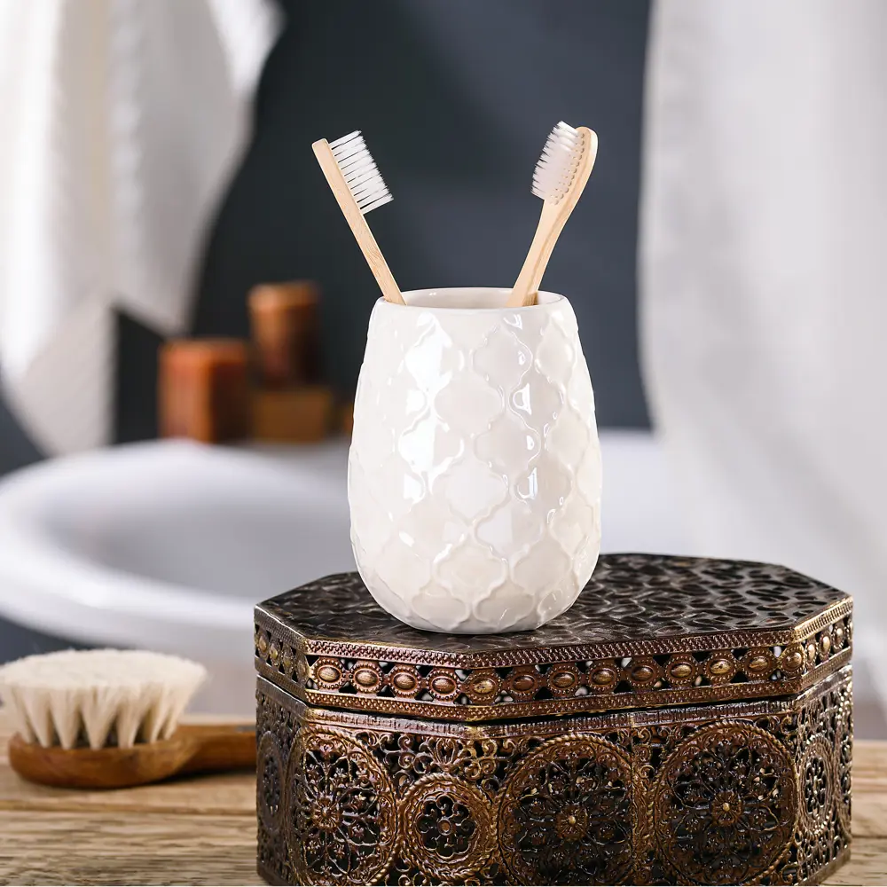 Стакан для зубных щёток Lamis керамика цвет бежевый WESS STLM-2109739 - Вид №3