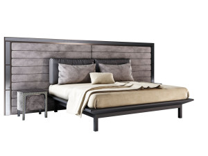 Деревянная двуспальная кровать с мягким изголовьем