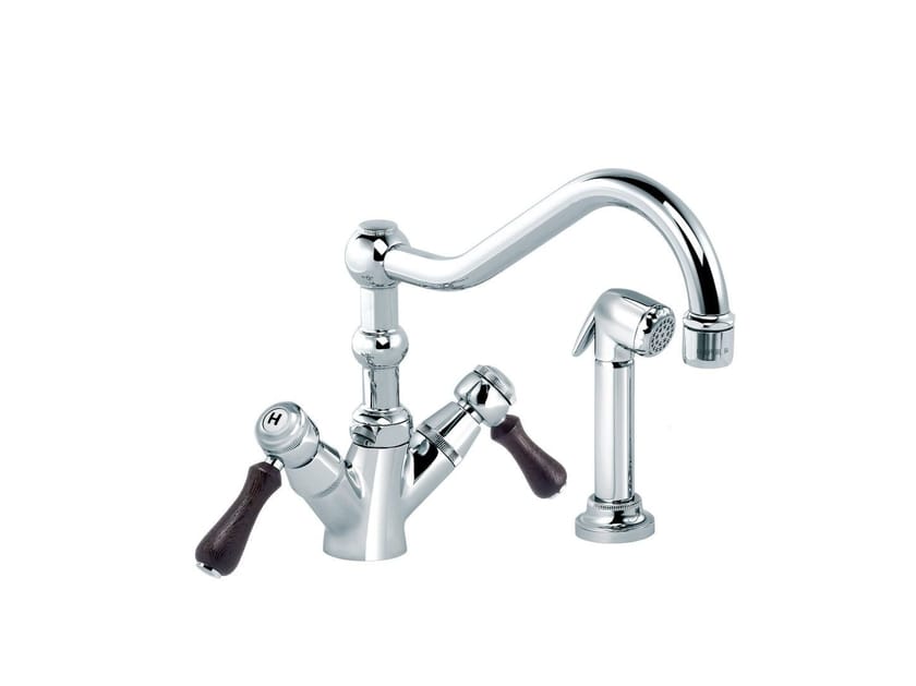 Смеситель для кухни с 2 отверстиями на столешнице со съемным ручным душем rvb 1935 WOOD ARCH-00134765