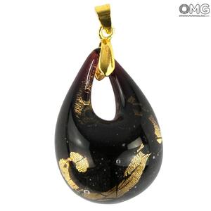 4019 ORIGINALMURANOGLASS Чёрная подвеска-капля с золотом - муранское стекло OMG 4 см