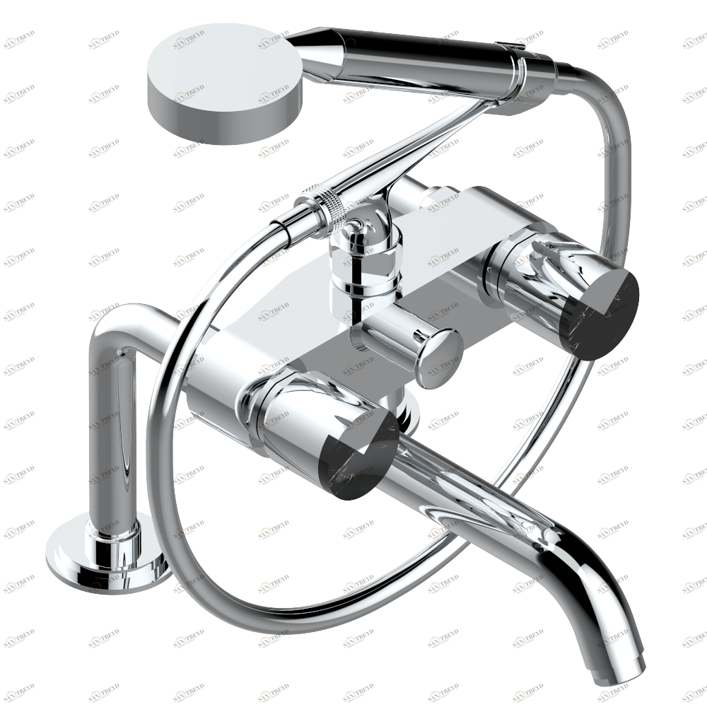 G2I-13G Смеситель для ванны/душа устанавливаемый на борту на два отверстия с душем и шлангом - 150 мм между центрами Thg-paris Le 9 Nero Marquina Хромированный G2I 13G  A02 CAT.A