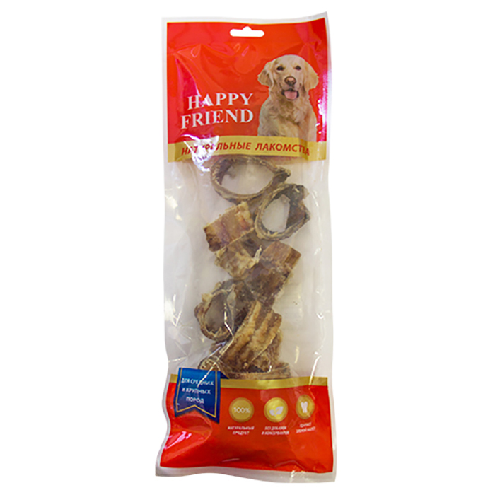 ПР0048363 Лакомство для собак Кольца из говяжьей трахеи для средних и крупных пород 120г HAPPY FRIEND 