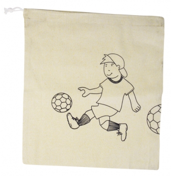 3863700 Заготовка для декорирования Заготовка для мешка для обуви, хлопчатобумажная, с завязкой, размер 32х35 см, рисунок Футболист, упаковка 1 шт. Rayher 