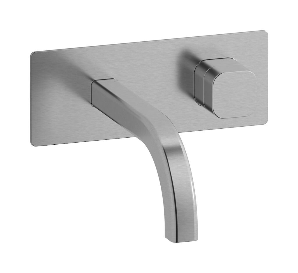 Настенный смеситель для раковины прогрессивный на 2 отверстия в комплекте с донным клапаном. WE ARE IB eo206ss_3 Brushed Nickel Elio