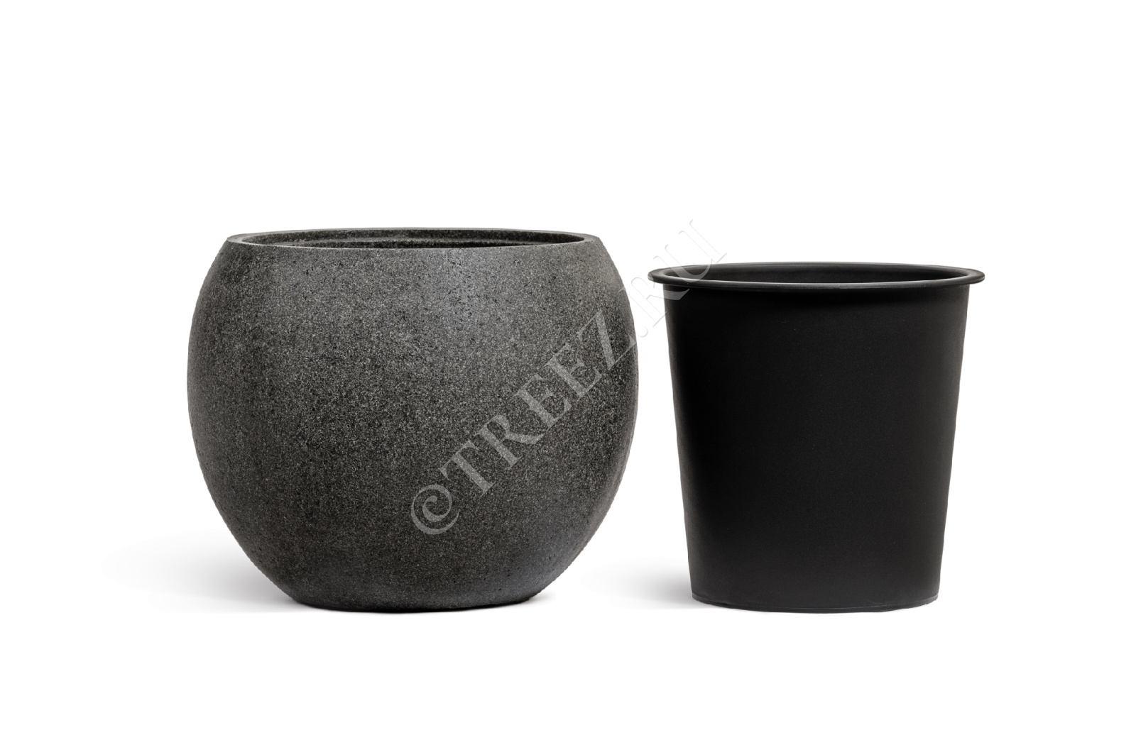 41.3319-01-025-GR-40 Кашпо  Effectory - серия Stone - Большая полусфера - Тёмно-серый камень Цветочная коллекция  - Вид №5