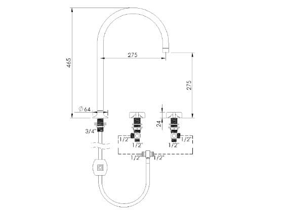 Смеситель для кухни с 3 отверстиями из хромированной латуни с поворотным изливом rvb TIMES ARCH-00031462 - Вид №2