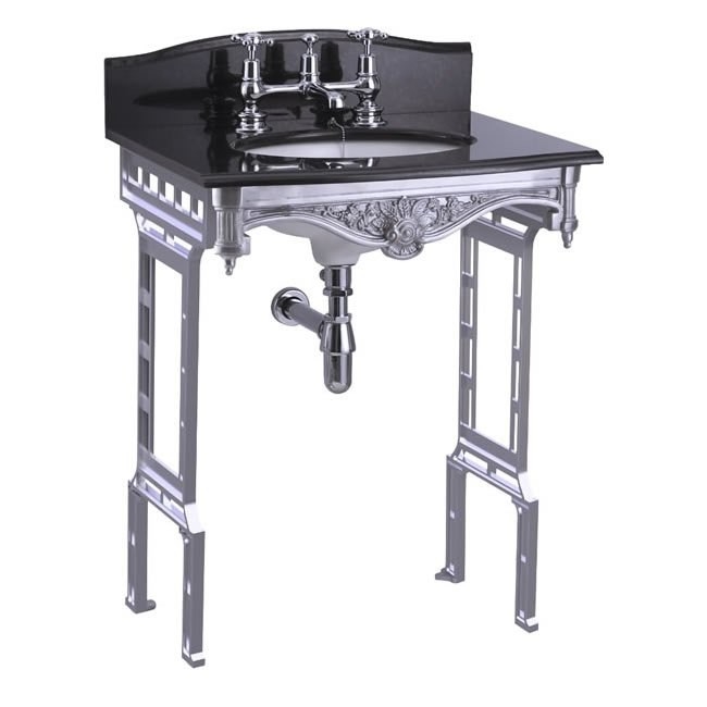 Гранитная столешница на 1,2 или 3 отверстия с подстольем из полированного алюминия  Burlington G7 1TH, T38 ALU, G12 65см х 57,5см  - Вид №6