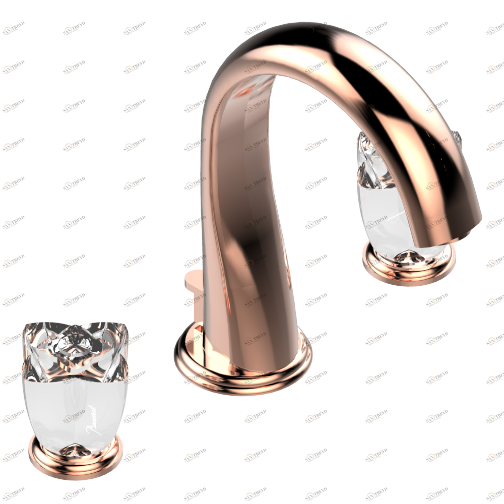 U6A-151M Смеситель устанавливаемый на борту раковины на три отверстия с донным клапаном. Для мрамора Thg-paris Pétale de Cristal, прозрачный хрусталь Розовое золото U6A 151M CAT.F