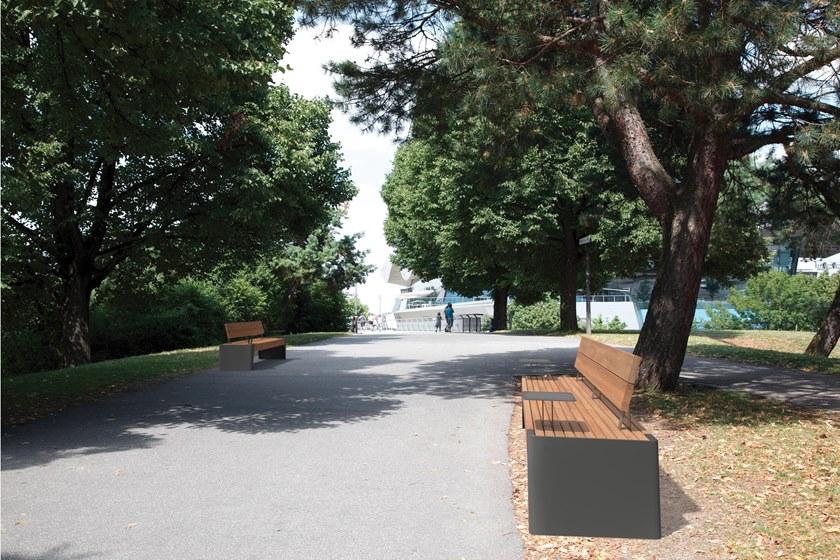 City Design Скамья из стали и дерева с подлокотниками со спинкой Fòla Fòla s+b - Вид №1