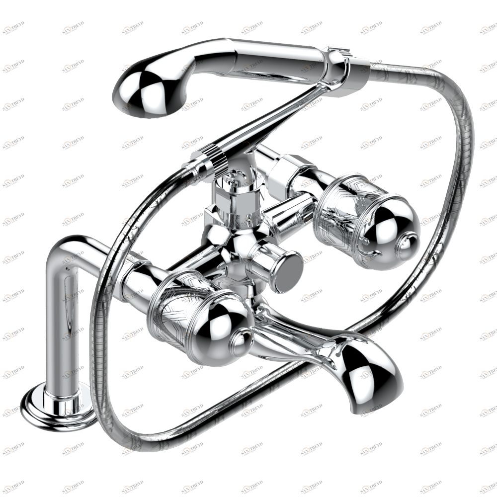 U4E-13G Смеситель для ванны/душа устанавливаемый на борту на два отверстия с душем и шлангом - 150 мм между центрами Thg-paris Duomo Хромированный U4E 13G  A02 CAT.A