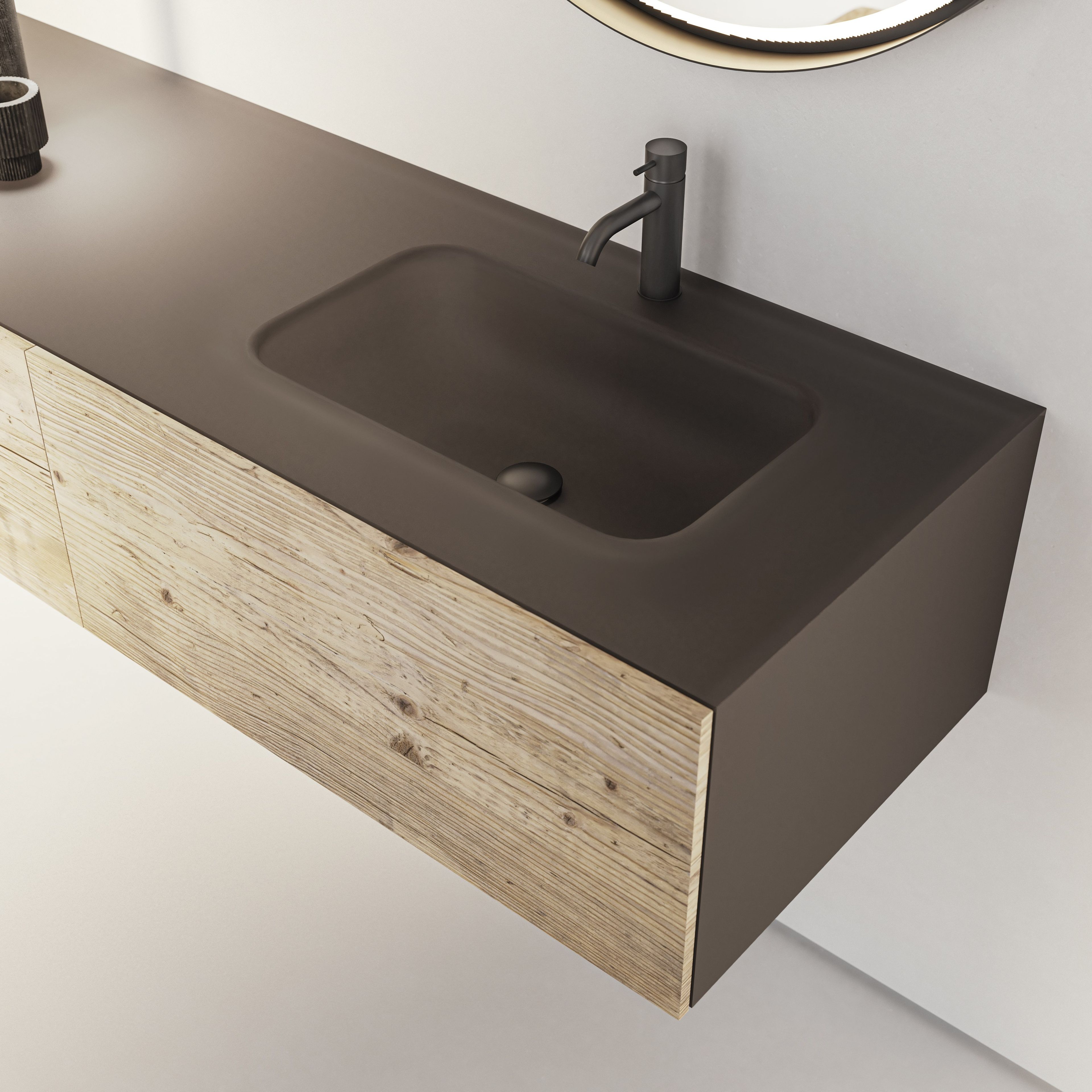 Деревянный шкаф для умывальника с ящиками со встроенной раковиной Moab Door ARCH-00116463 - Вид №1