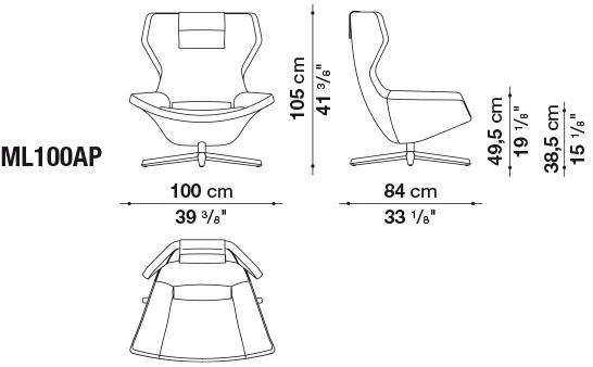 B&B Italia Вращающееся кресло из кожи с высокой спинкой Metropolitan sun-id-1457472 - Вид №3