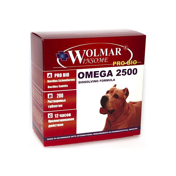 ПР0008877 Витамины для собак INSOME Pro Bio Omega 2500 Синергический комплекс 200таб WOLMAR 