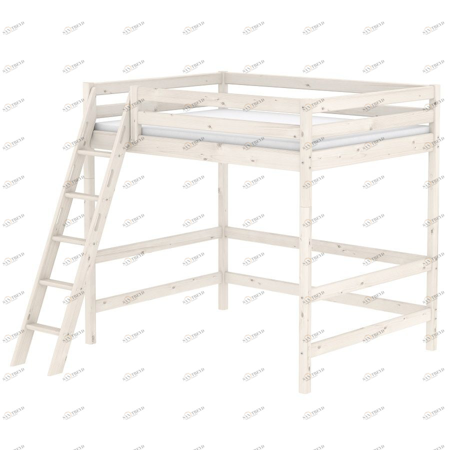 Кровать Flexa Classic высокая односпальная двухъярусная с наклонной лестницей, белая, 200 см 9010623201