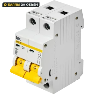Автоматический выключатель IEK ВА47-29 2P C20 А 4.5 кА 82207916 STLM-2191214
